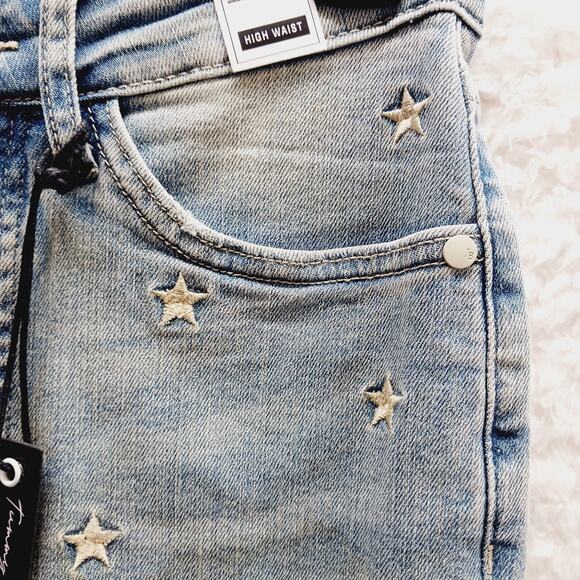 Jeans Women 7/28 High Waist Judy Blue Star Embroidered Light Wash Whimsycore - Picture 6 of 16